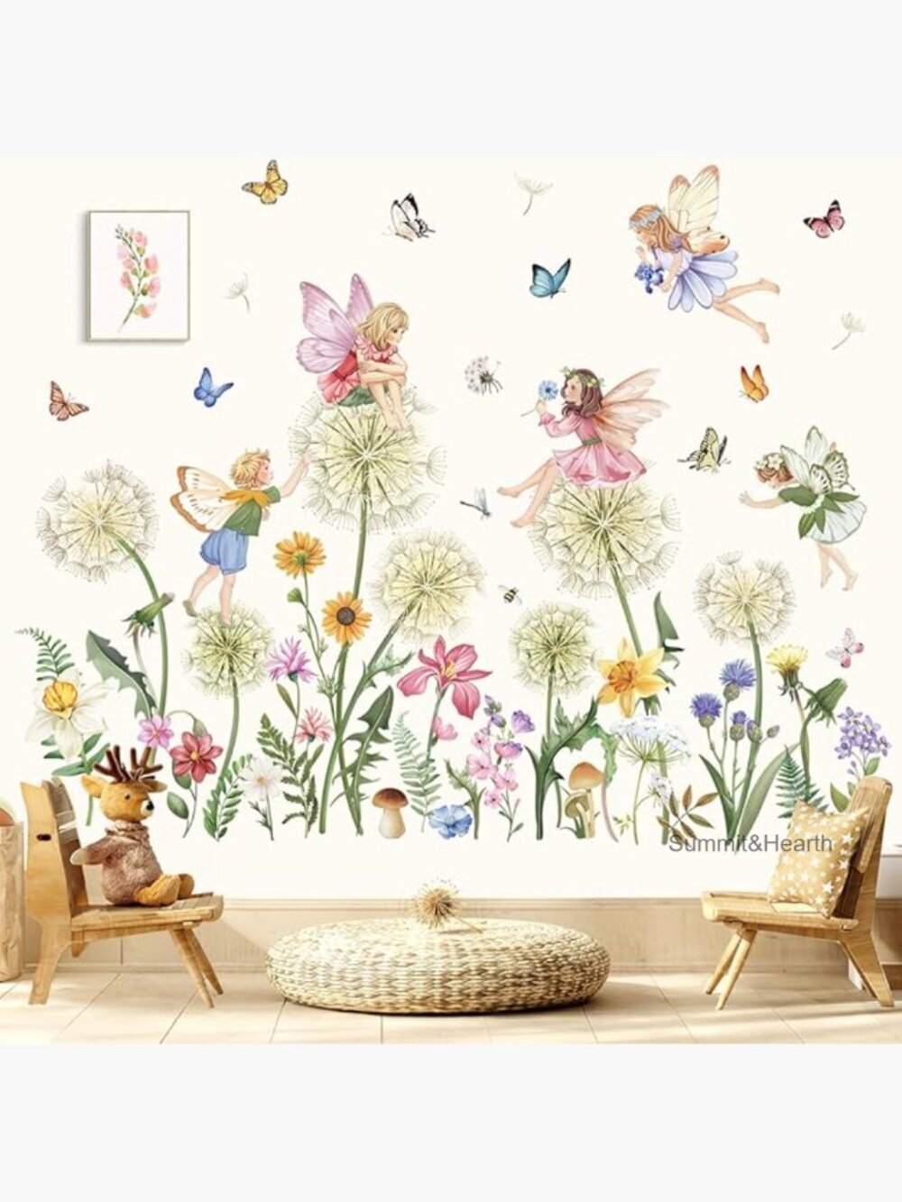 Dandelion Fairy Butterfly Wall Decals, Peel & Stick PVC Art for Nursery